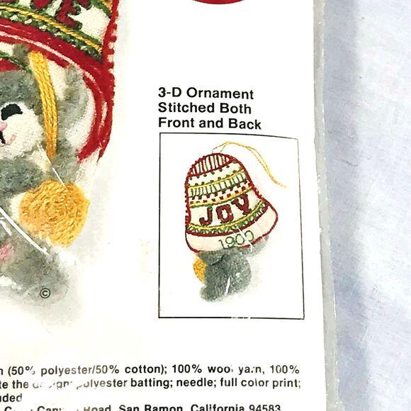 Jiffy Stitchery VTG Embroidery Kit Merry Mouse Rings Bell Christmas Ornament NEW - Picture 6 of 9